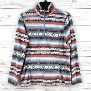 Eddie Bauer Southwestern Serape Stripe Print Mock Neck Fleece 1/4 Zip Pullover
